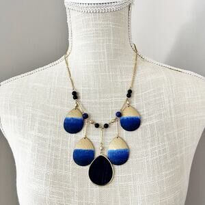 NEW Chico's Goldtone & Blue Teardrop Statement Necklace
